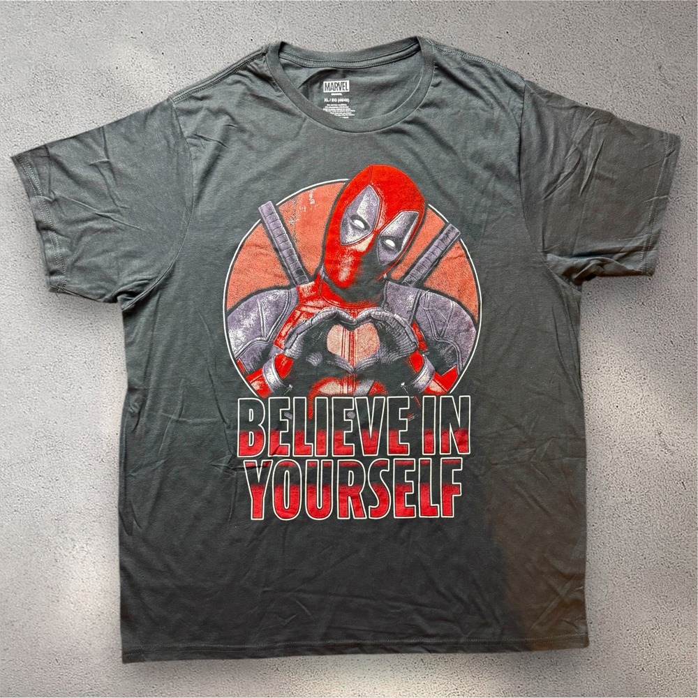 Marvel‎ Deadpool Believe In Yourself Graphic T-Shirt Mens XL Charcoal Gray